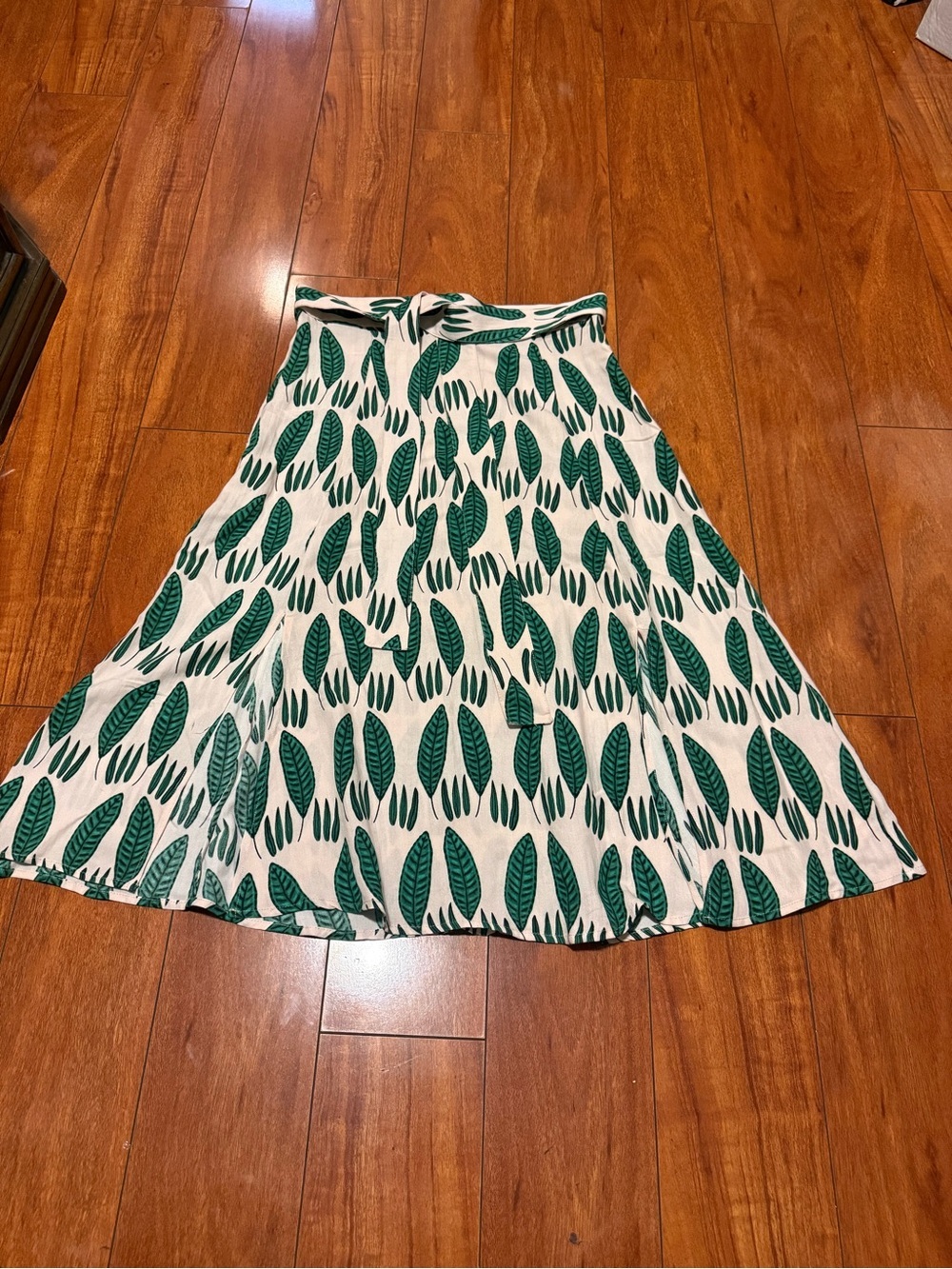 PEPALOVES Green Leaf Print A-Line Skirt - Women